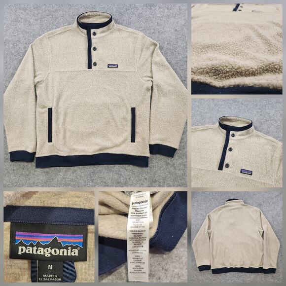 Patagonia Synchilla Mens Medium Shearling Button Pullover Fleece Sweater Jacket - Picture 1 of 14